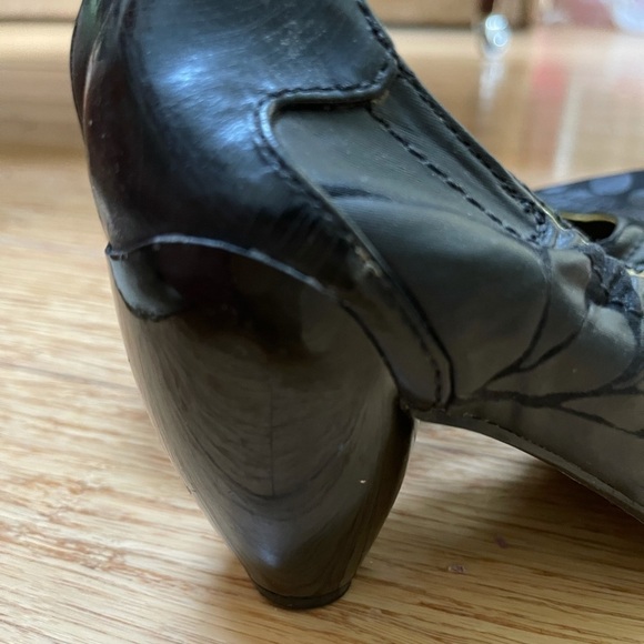 Super cool Jump for Fun Bacardi pumps 7.5 Black Peep toe chunky 3 heel like New - Picture 7 of 15